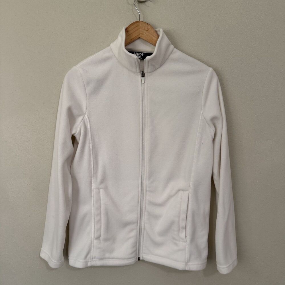 Lands End Fleece Jacket Womens S Ivory Full Zip Outdoor Layering Warm